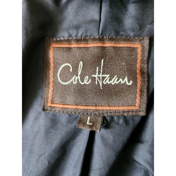 Cole Haan Quilted Coat Black Belted Trench Jacket W/ Lamb Skin Trim Women's L - Picture 4 of 9